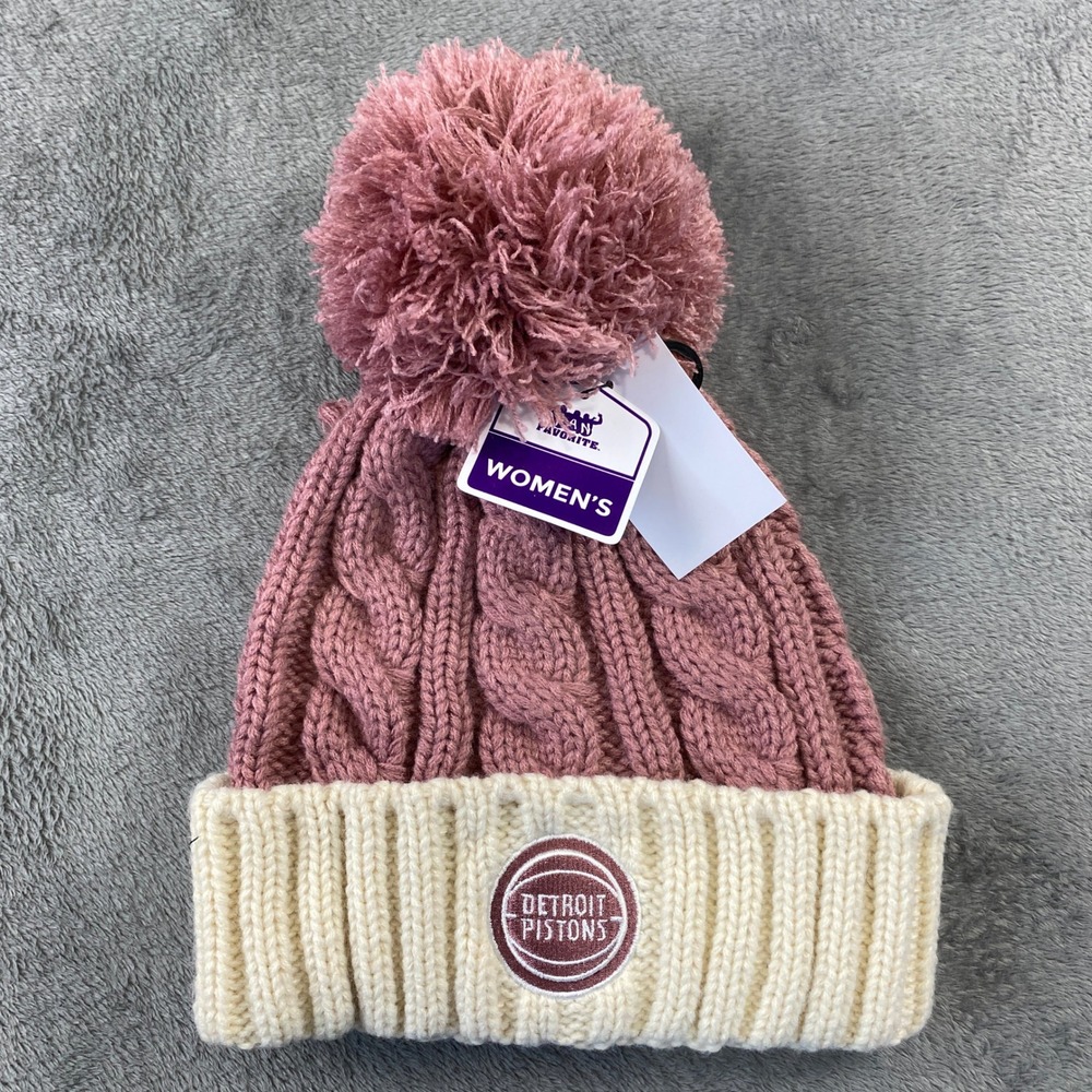 Detroit Pistons Fan Favorite Beanie Womens Meeko Cuff OS Rose NBA Pom Winter Hat